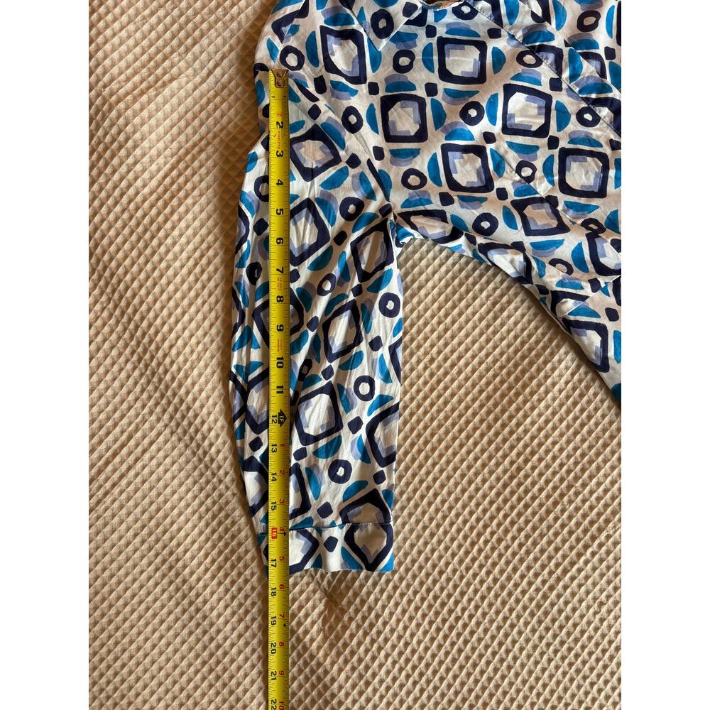 Marella Future Cotton Blue Geometric Belted Shirt Midi Dress - Picture 9 of 15